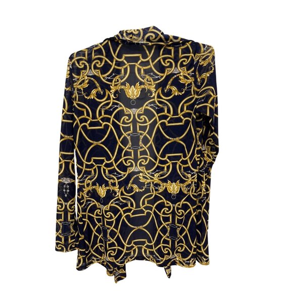 JMcLaughlin Status Print Open Front Blazer Jacket Small Blue Equestrian Chain - Picture 2 of 6